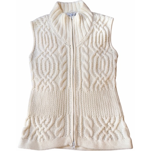 White House Black Market Sweaters - WHBM Ivory Cable Knit Fisherman Sweater Vest Full Zip Small Layering Apres Ski